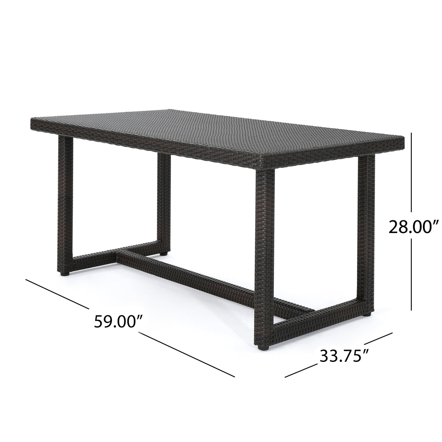 Brown Rattan Patio Dining Table - 59 Inch Outdoor Table