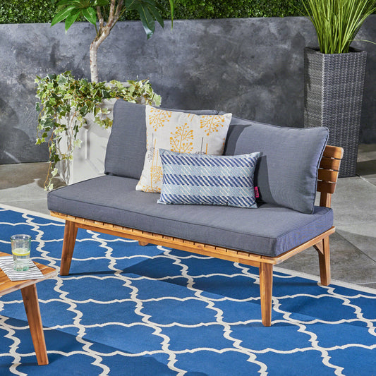 Grey Acacia Wood Loveseat - Outdoor Patio Furniture Set