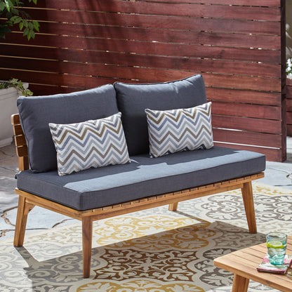 Grey Acacia Wood Loveseat - Outdoor Patio Furniture Set