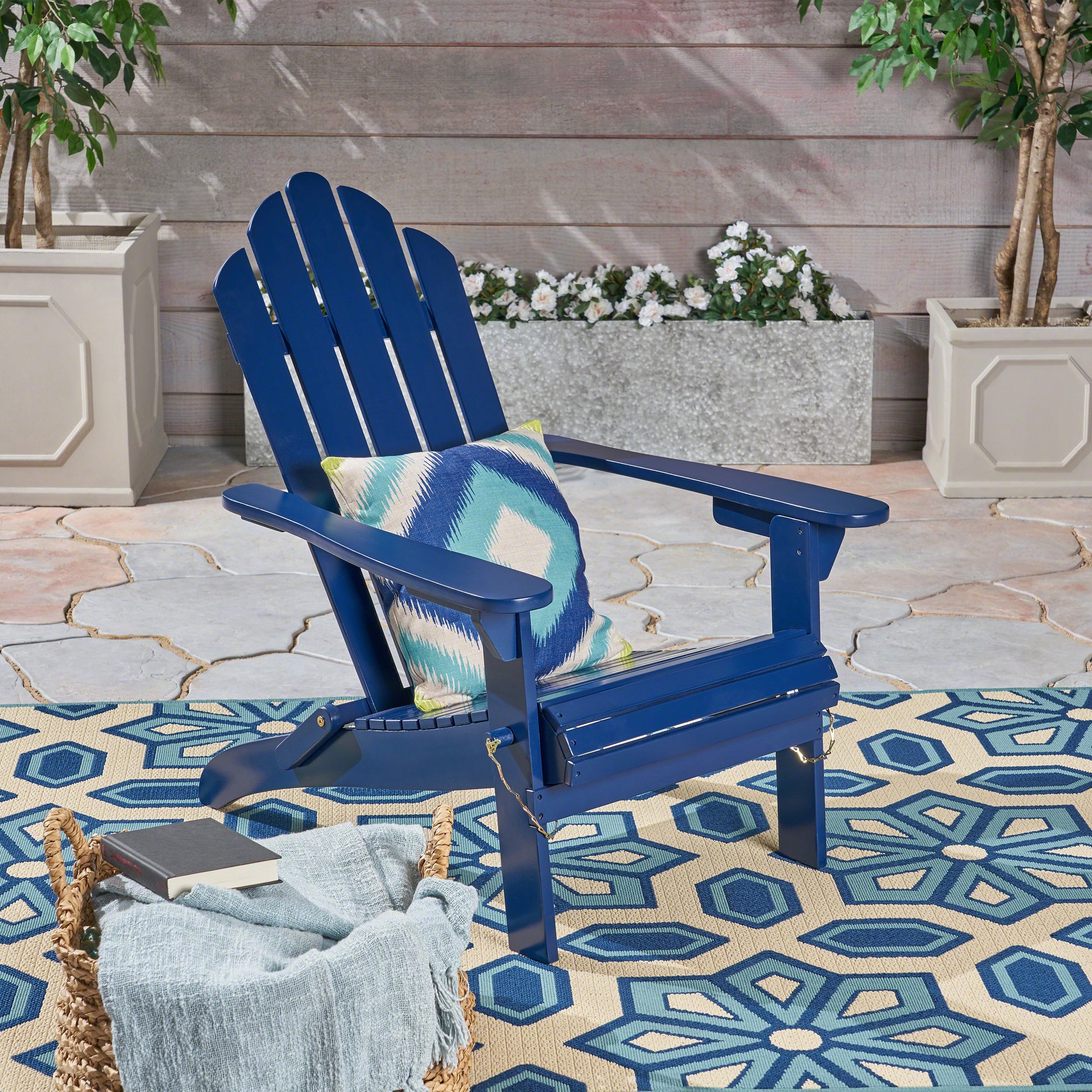 Blue Acacia Wood Adirondack Chair for Poolside Patio Seating