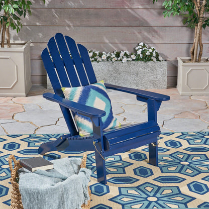Blue Acacia Wood Adirondack Chair for Poolside Patio Seating