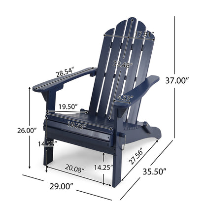 Blue Acacia Wood Adirondack Chair for Poolside Patio Seating