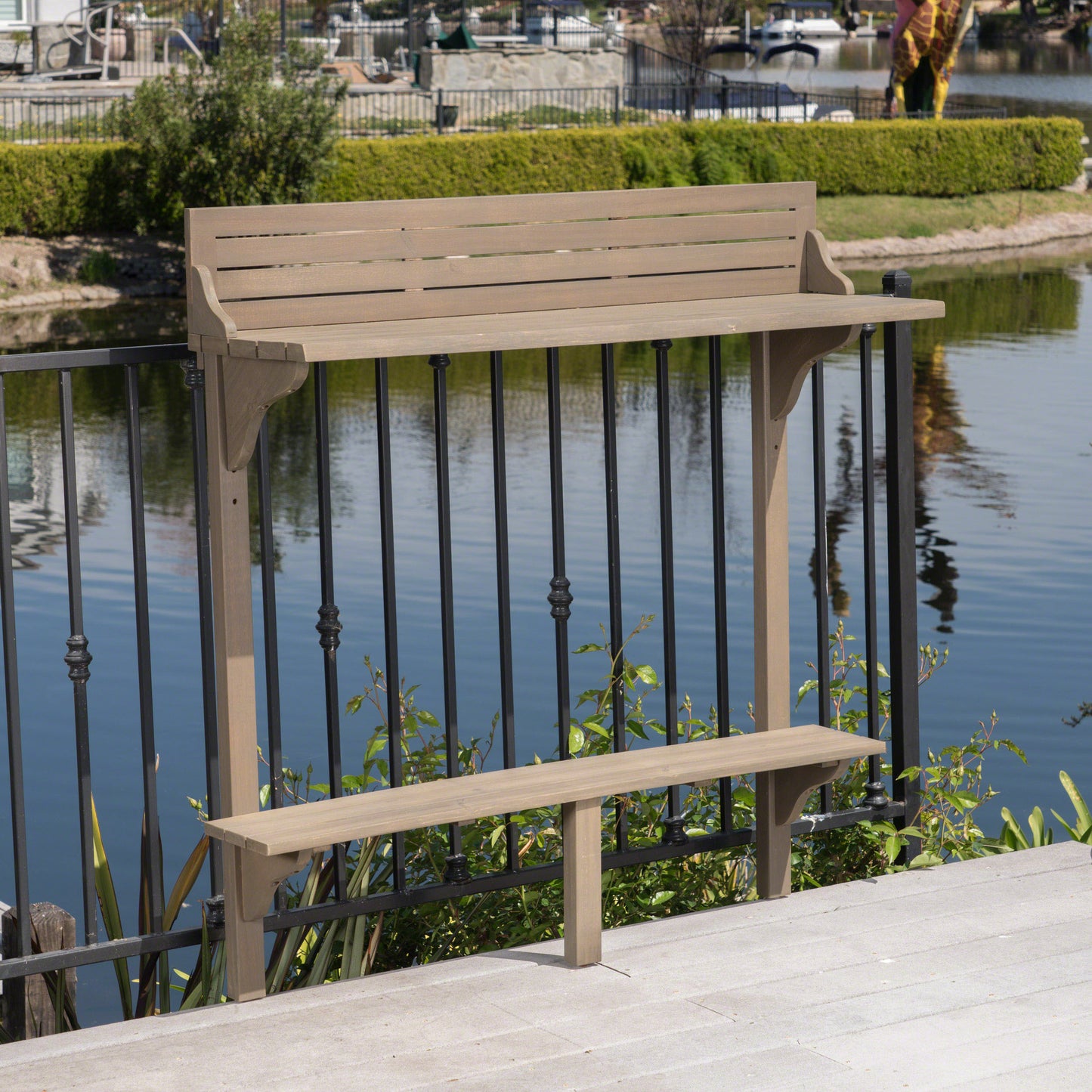 Gray Acacia Wood Balcony Bar Table - Outdoor