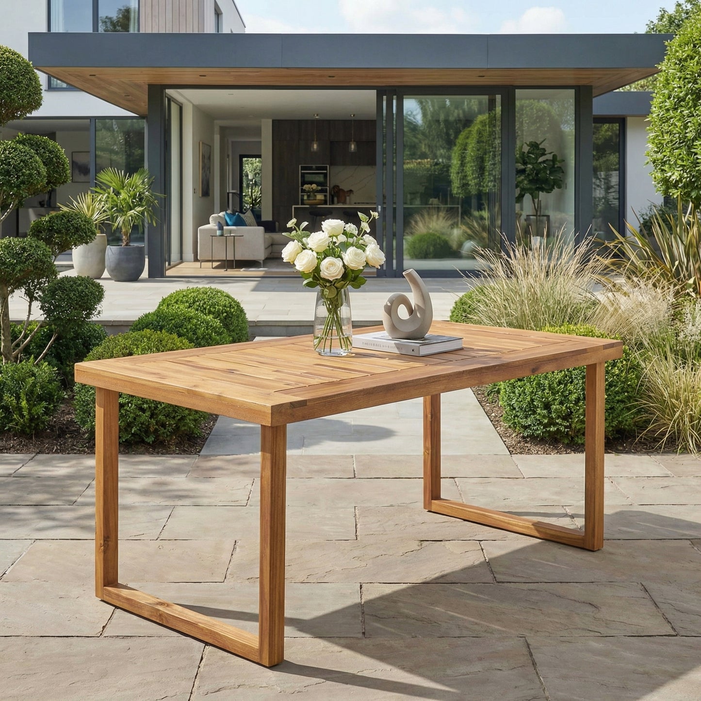 Outdoor 69" Acacia Wood Dining Table, Sandblast Natural Finish