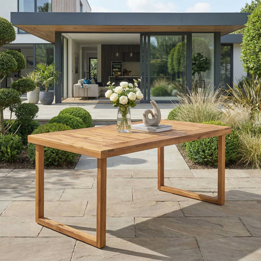 Outdoor 69" Acacia Wood Dining Table, Sandblast Natural Finish
