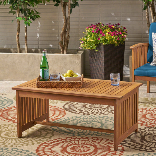Antique Bronze Acacia Wood Coffee Table - Outdoor Patio Table