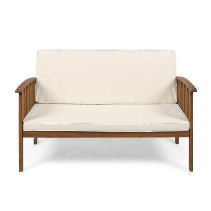 Cream Acacia Wood Loveseat for Garden or Porch Seating