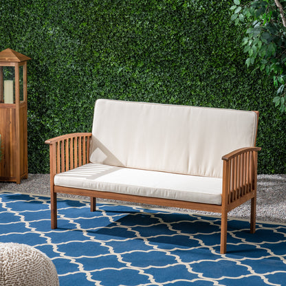 Cream Acacia Wood Loveseat for Garden or Porch Seating