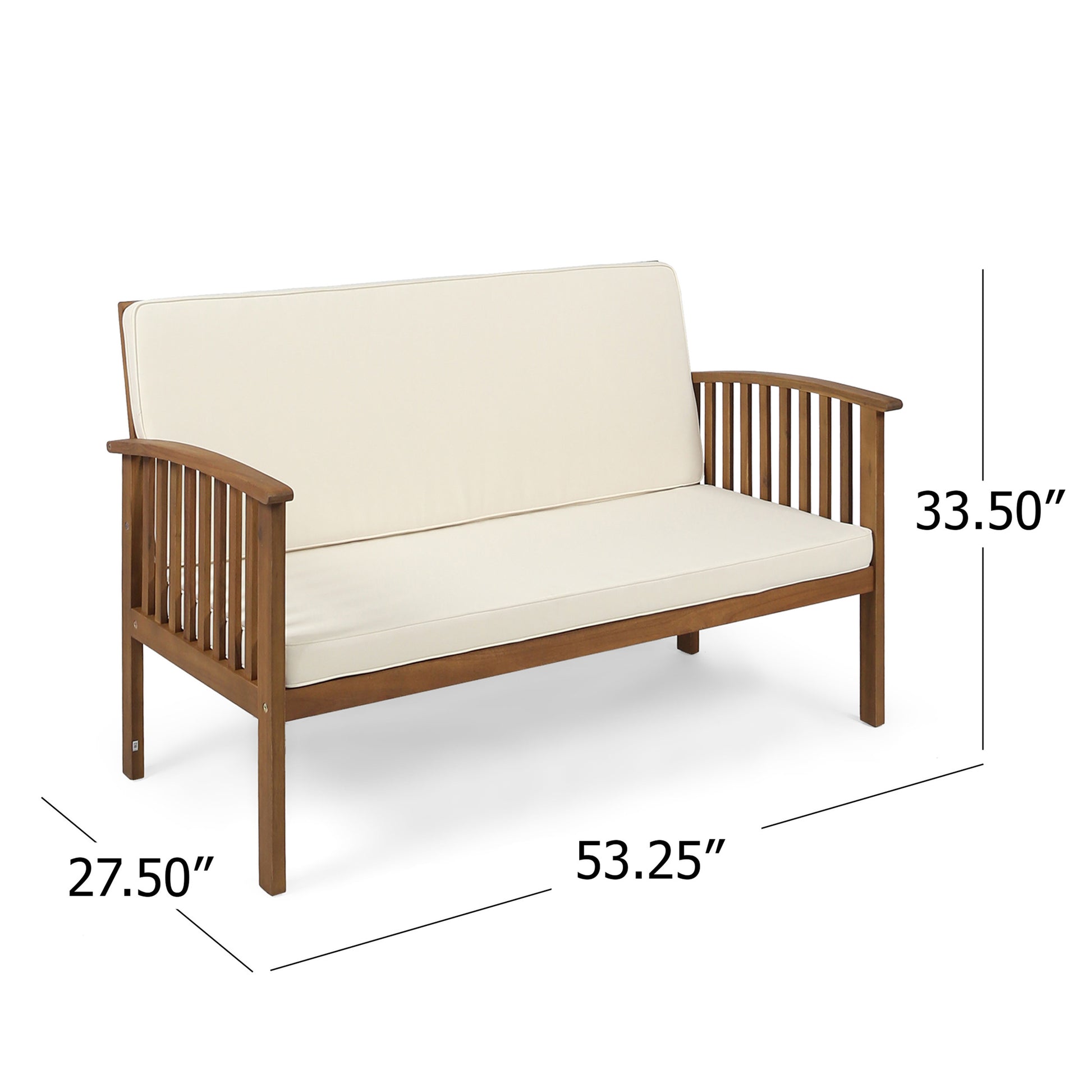 Cream Acacia Wood Loveseat for Garden or Porch Seating
