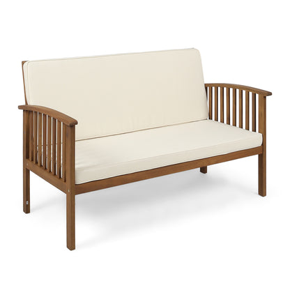 Cream Acacia Wood Loveseat for Garden or Porch Seating