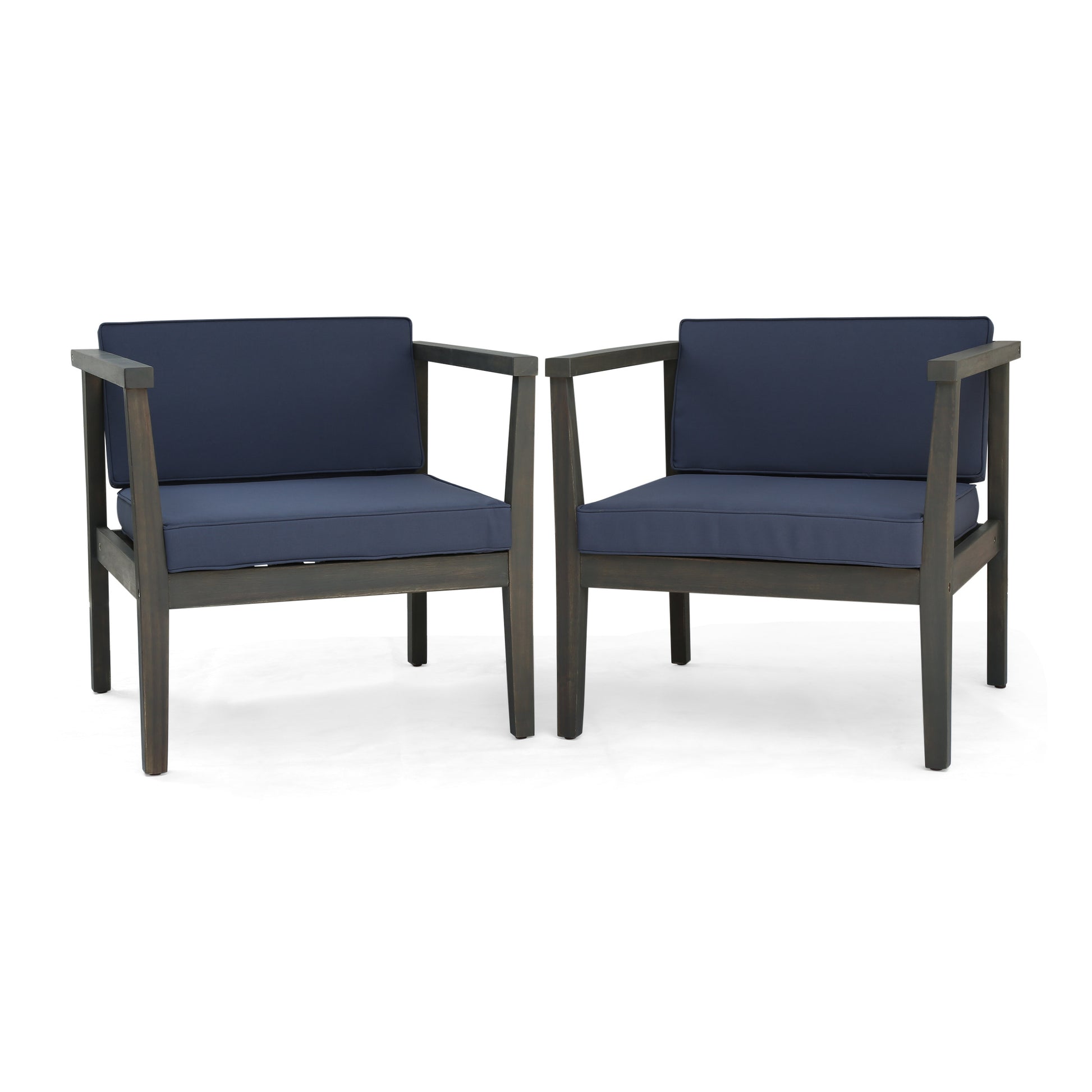 Grey Acacia Wood Patio Club Chairs - Pair