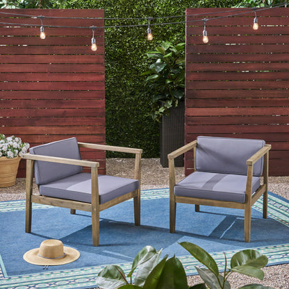 Grey Acacia Wood Patio Club Chairs - Pair