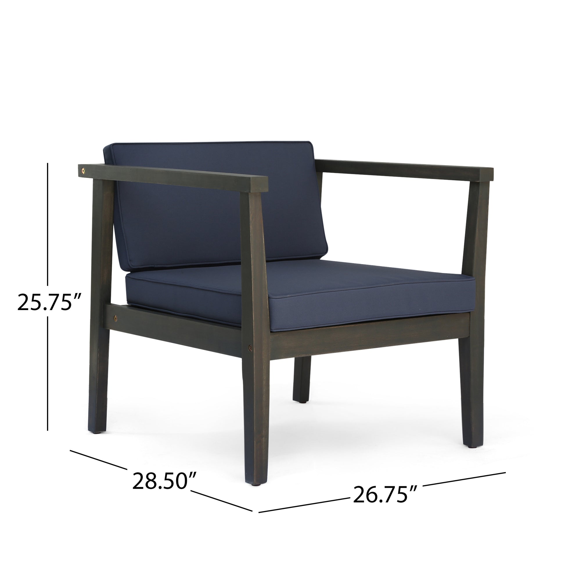 Grey Acacia Wood Patio Club Chairs - Pair