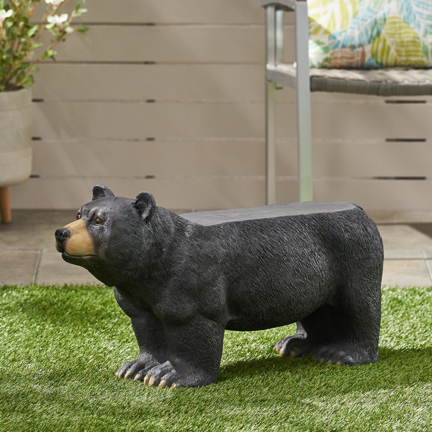 Black MGO Bear Bench - Weather-Resistant Patio Seating