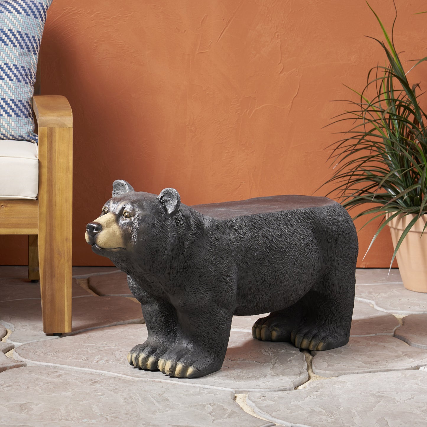 Black MGO Bear Bench - Weather-Resistant Patio Seating