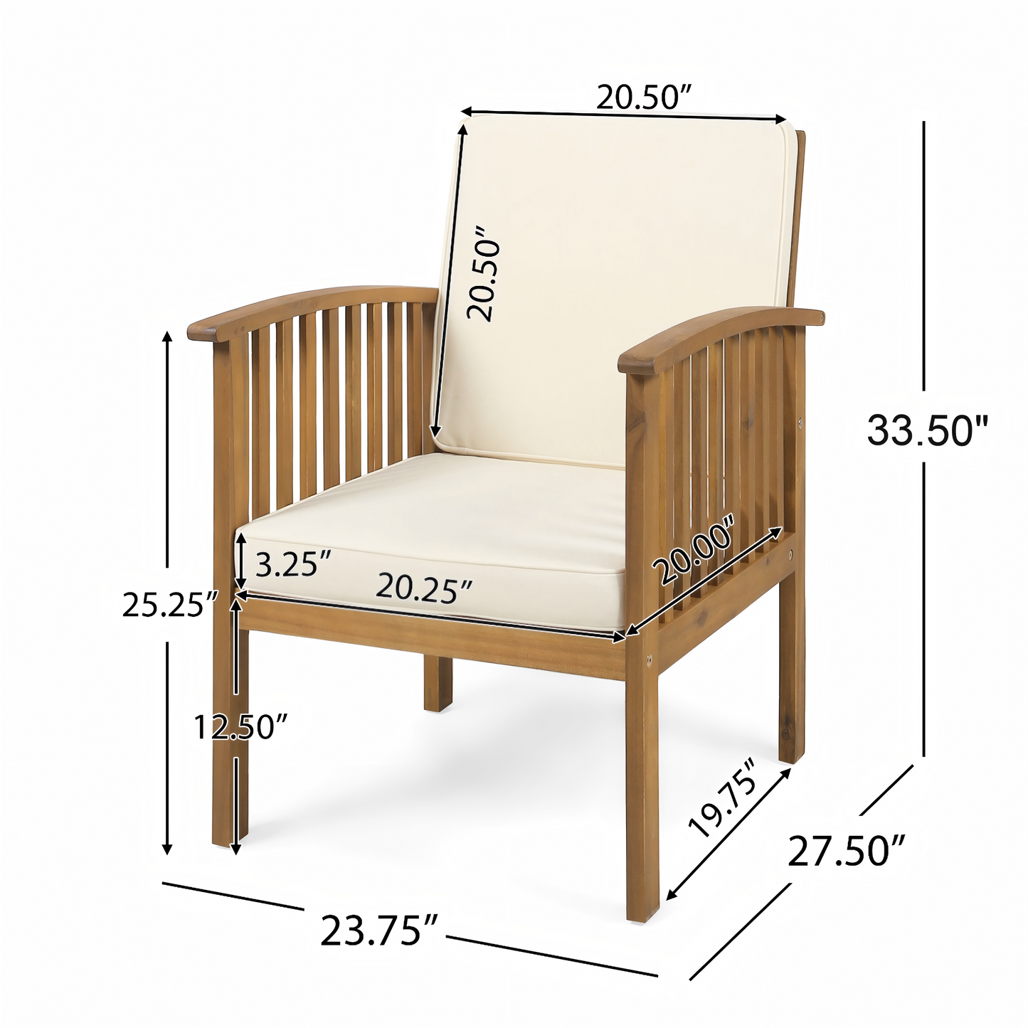 Brown Acacia Club Chairs - 2 Outdoor Patio Chairs