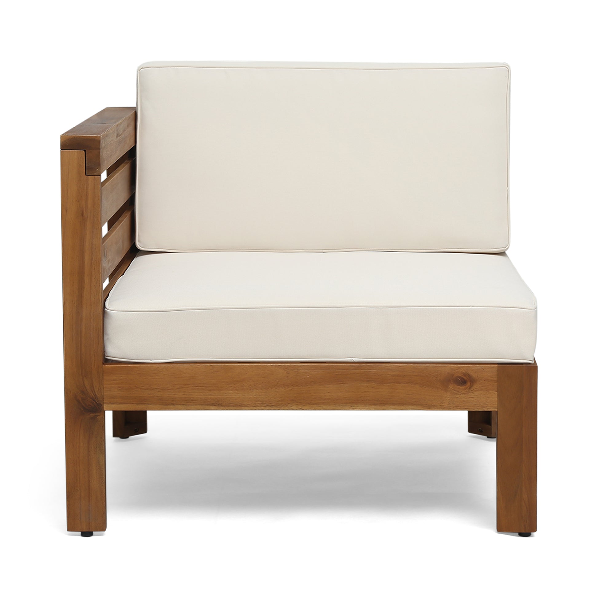 Beige Acacia Wood L Shape Sofa Set Outdoor