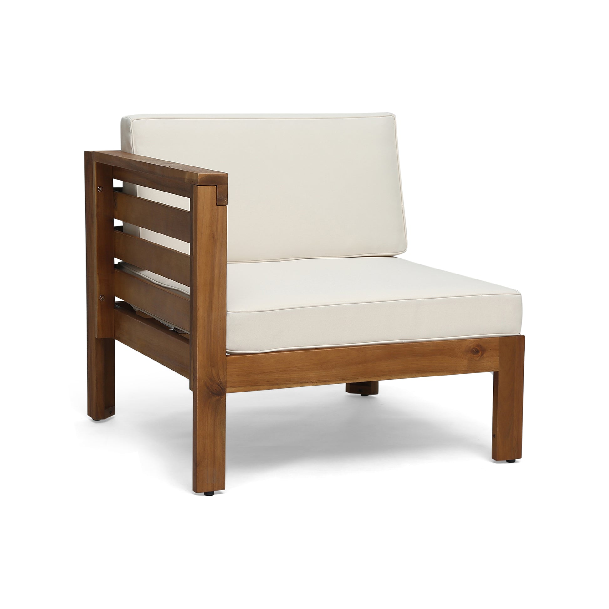 Beige Acacia Wood L Shape Sofa Set Outdoor