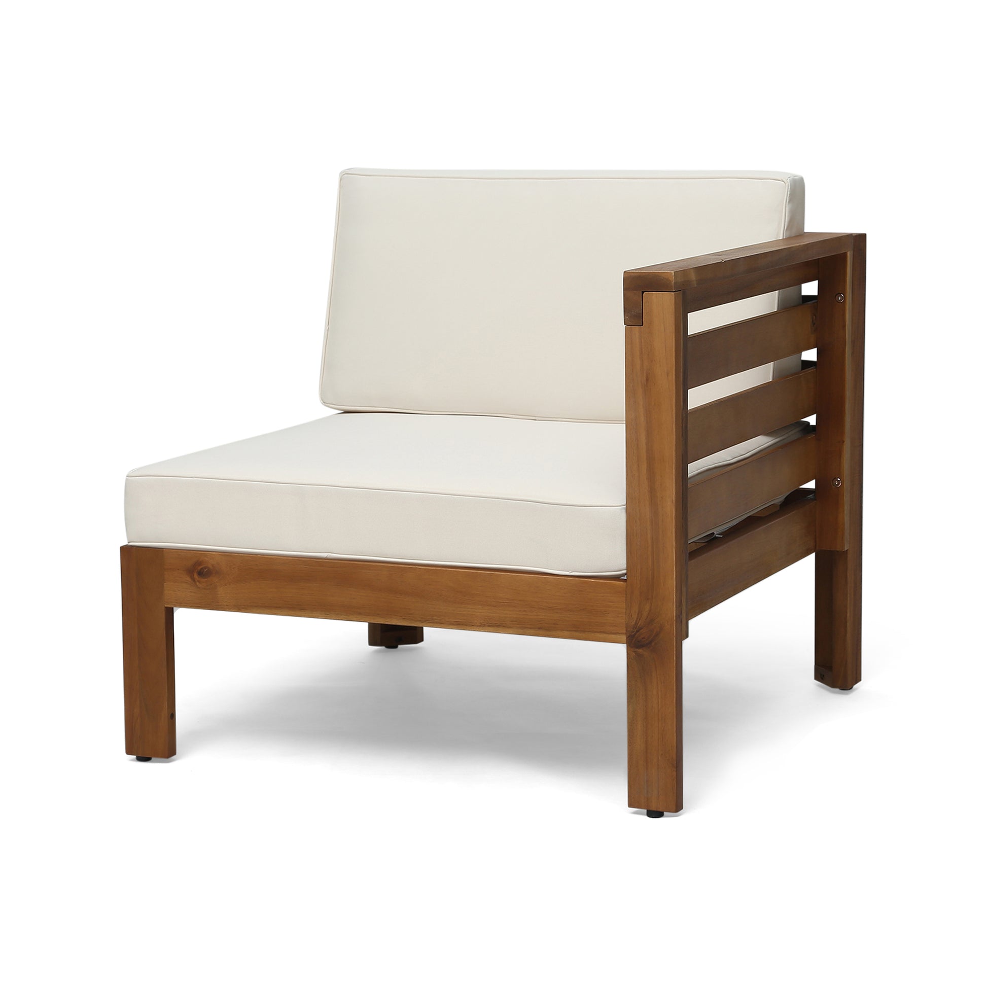 Beige Acacia Wood L Shape Sofa Set Outdoor