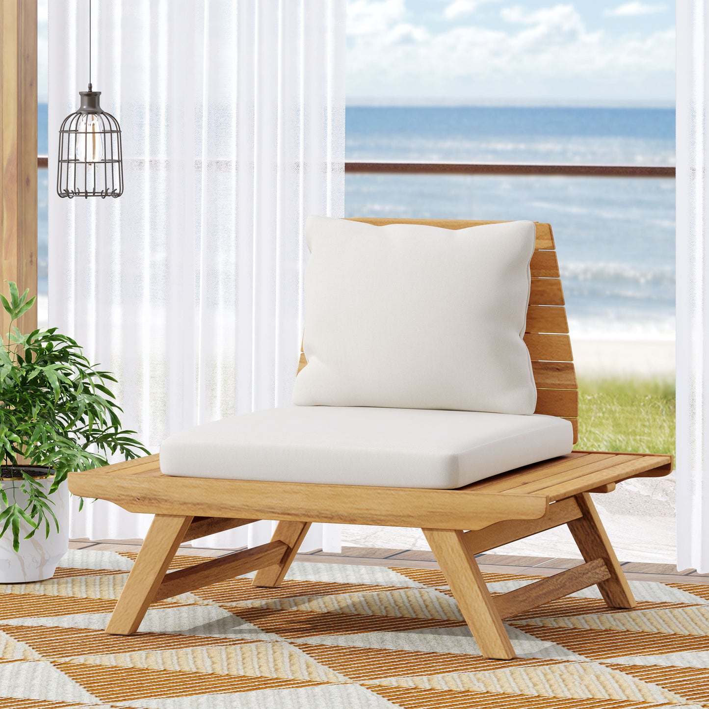 Teak Acacia Wood Outdoor Club Chair for Garden or Poolside Seating