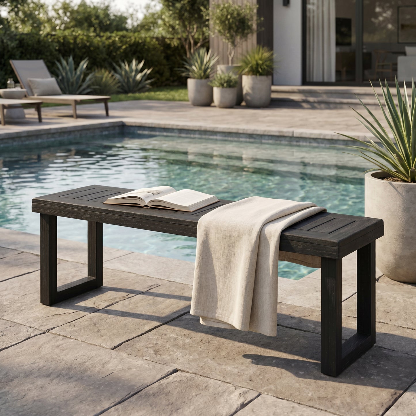 Outdoor Acacia Wood Dining Bench,Dark Grey