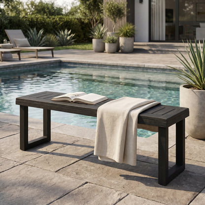 Outdoor Acacia Wood Dining Bench,Dark Grey