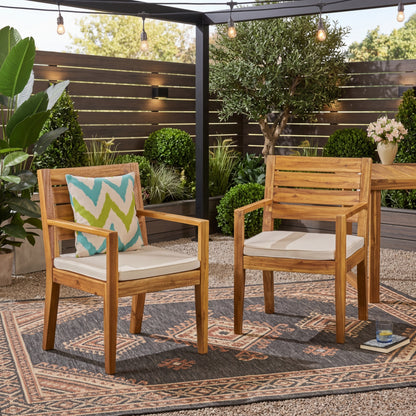 Acacia Wood Dining Chairs Set of 2 with Beige Cushions