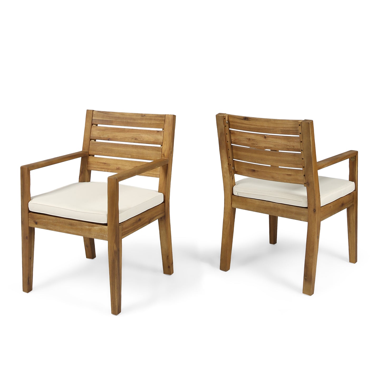 Acacia Wood Dining Chairs Set of 2 with Beige Cushions