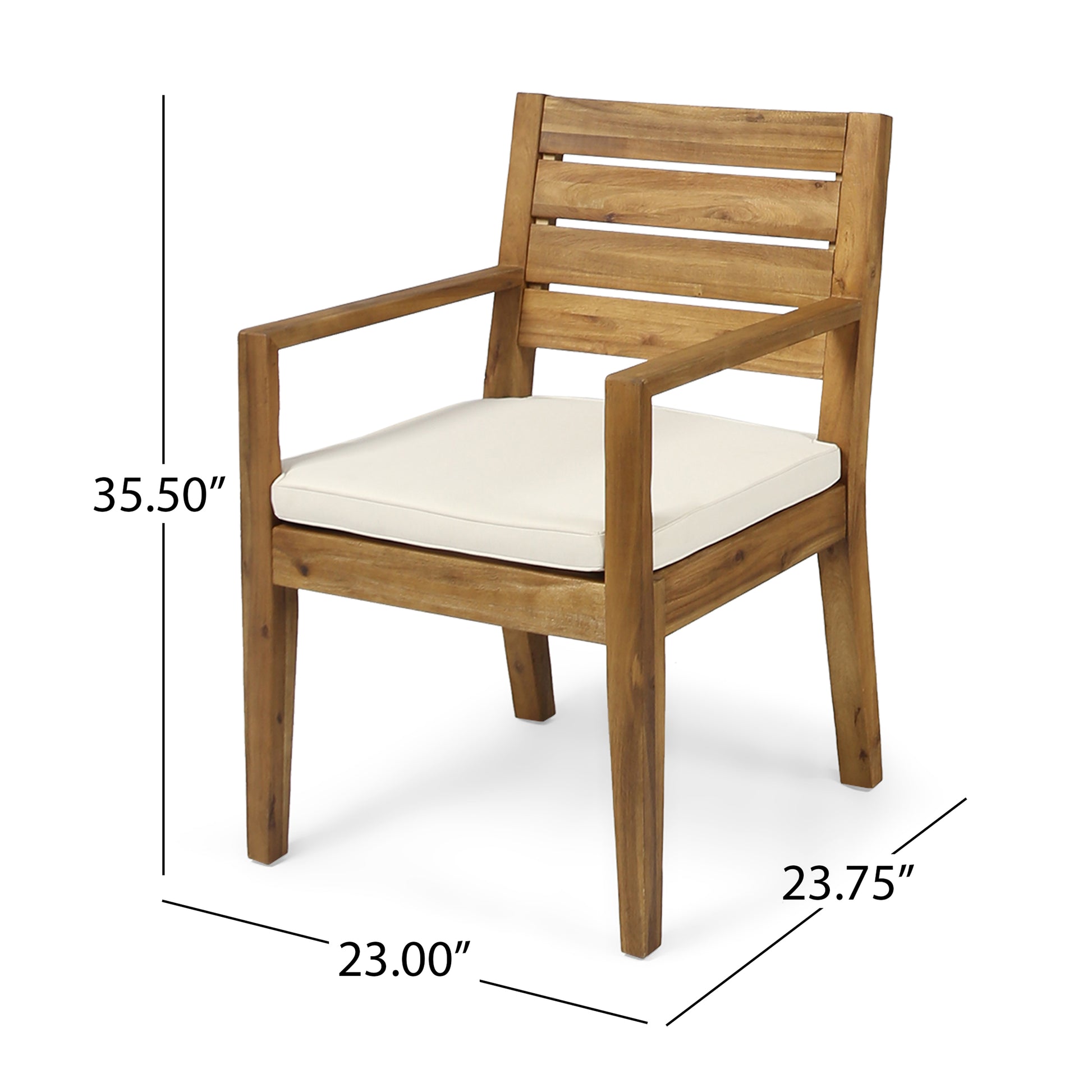 Acacia Wood Dining Chairs Set of 2 with Beige Cushions