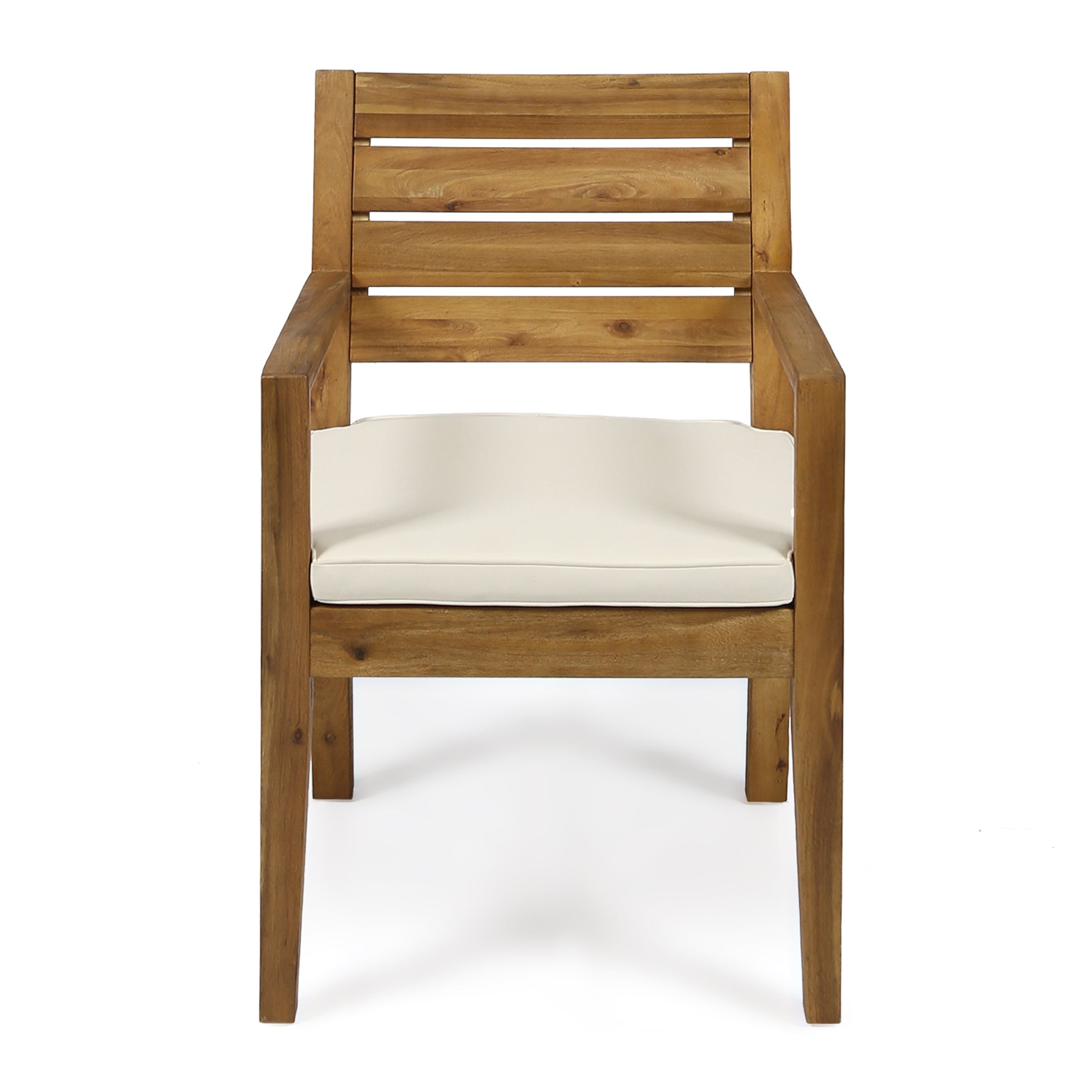 Acacia Wood Dining Chairs Set of 2 with Beige Cushions