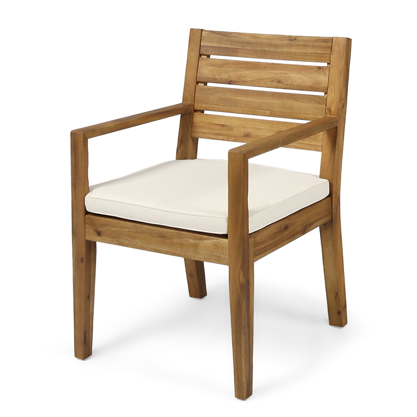 Acacia Wood Dining Chairs Set of 2 with Beige Cushions