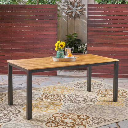 Rectangular Outdoor Dining Table, 71"L Acacia Wood Patio Table, Outdoor Farmhouse Bistro Table for Yard, Garden, Poolside, Deck