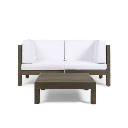 White Acacia Wood Patio Loveseat Set with Coffee Table
