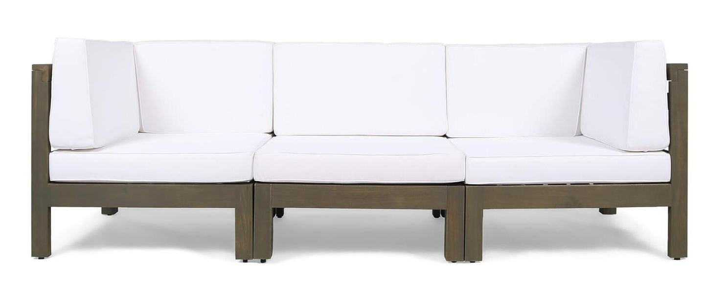 White Acacia Wood Patio Sofa Sectional Set for Outdoor