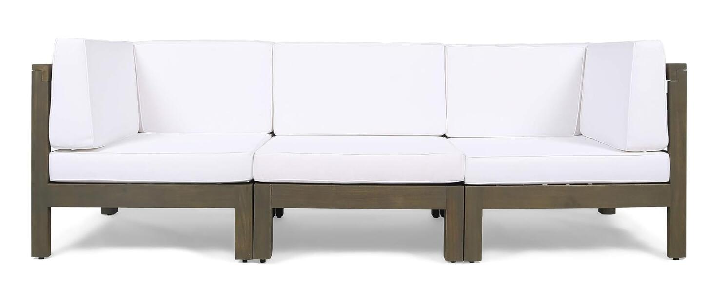 White Acacia Wood Patio Sofa Sectional Set for Outdoor