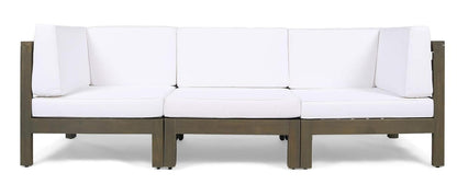 White Acacia Wood Patio Sofa Sectional Set for Outdoor