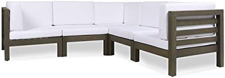 White Acacia Wood 5 Piece Patio Sectional Sofa Set