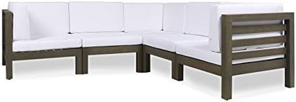 White Acacia Wood 5 Piece Patio Sectional Sofa Set