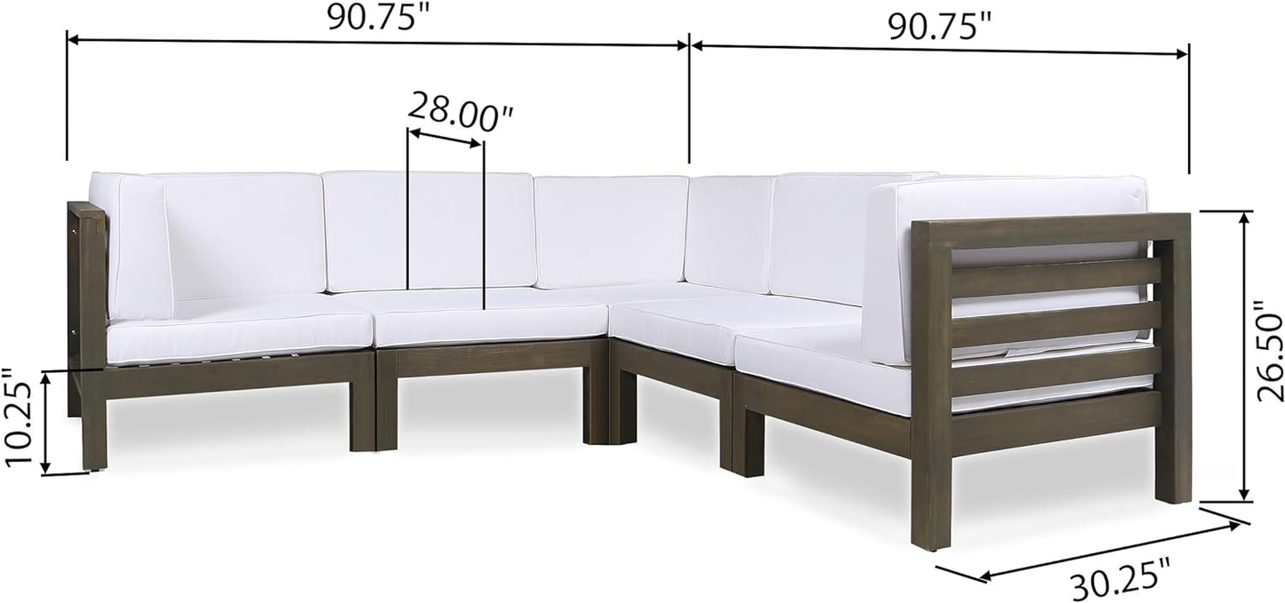 White Acacia Wood 5 Piece Patio Sectional Sofa Set