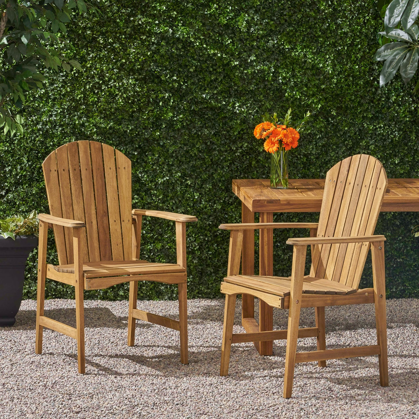 Outdoor Weather Resistant Acacia Wood Adirondack Dining Chairs (Set of 2), Natural Finish