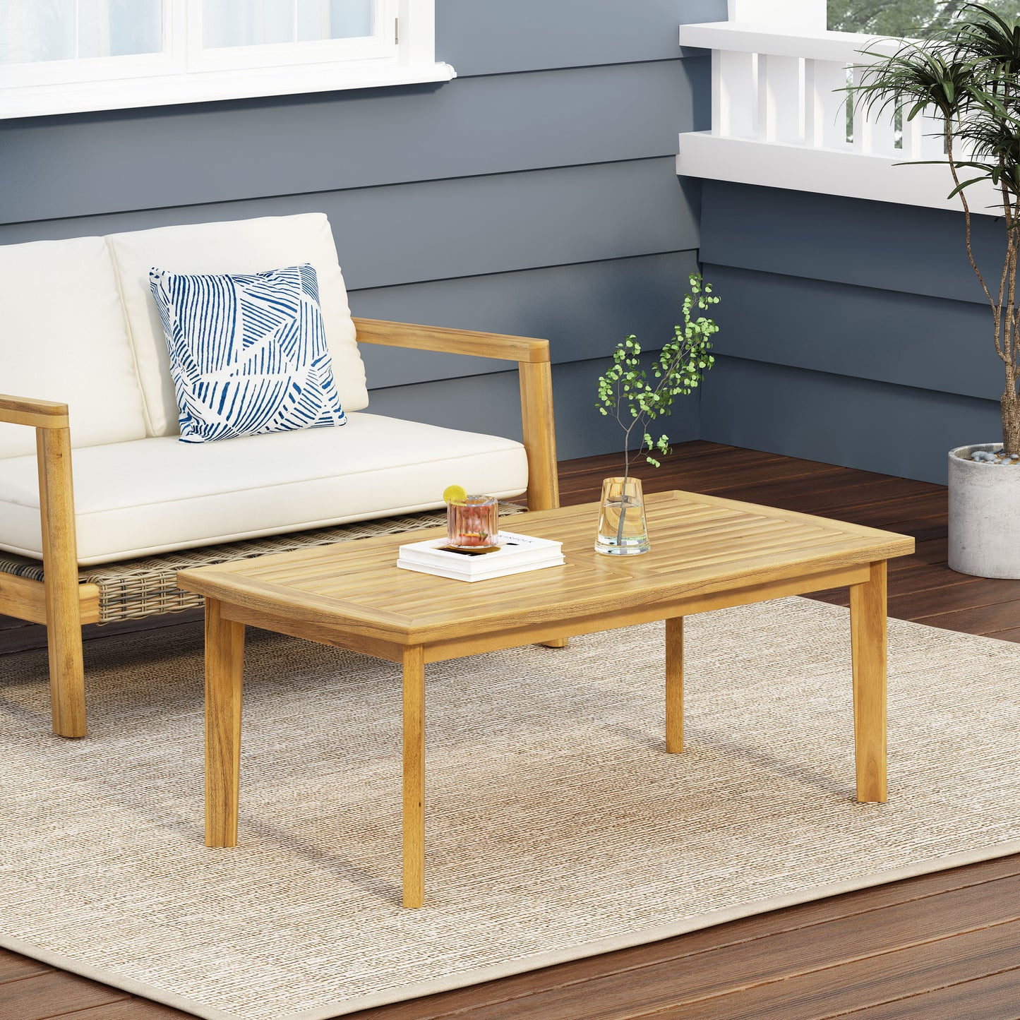 Outdoor Acacia Wood Coffee Table - Brown, 43.25" W