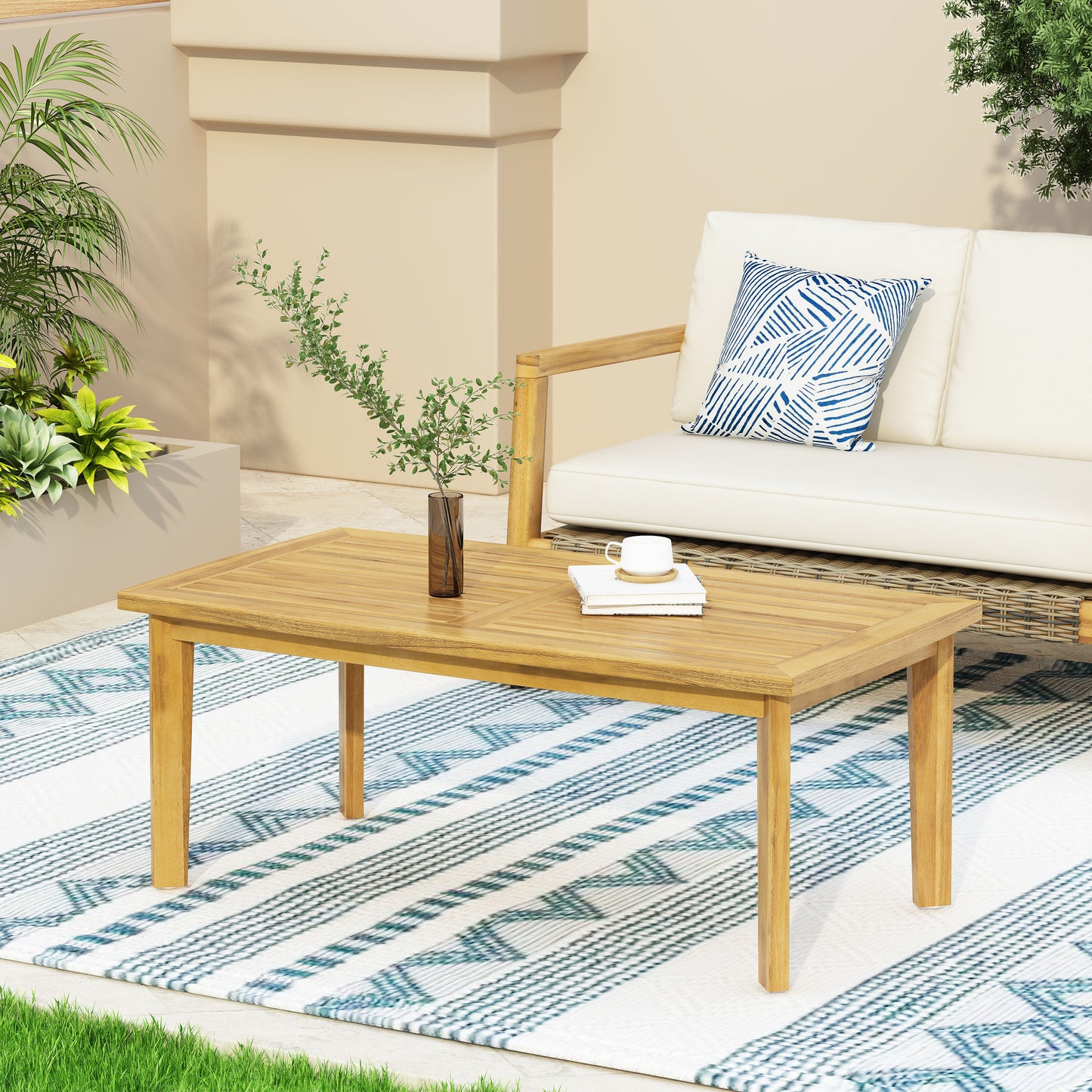 Outdoor Acacia Wood Coffee Table - Brown, 43.25" W