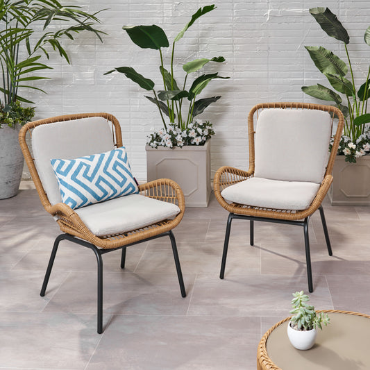 Modern Iron Patio Chair Set in Light Brown for Garden