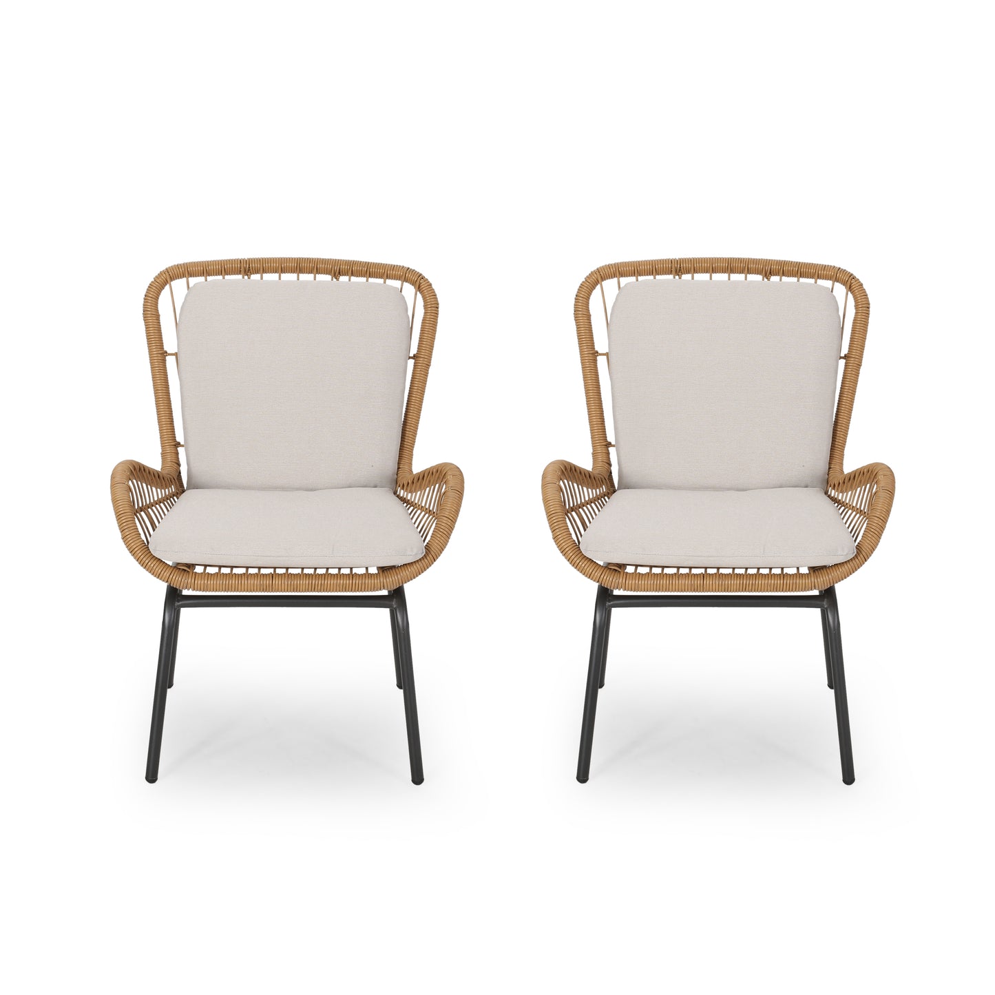 Modern Iron Patio Chair Set in Light Brown for Garden