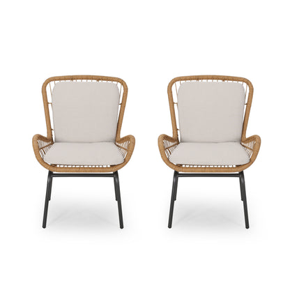 Modern Iron Patio Chair Set in Light Brown for Garden
