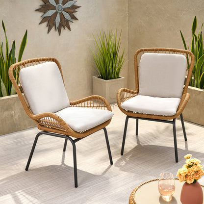 Modern Iron Patio Chair Set in Light Brown for Garden
