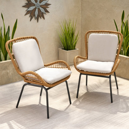Modern Iron Patio Chair Set in Light Brown for Garden