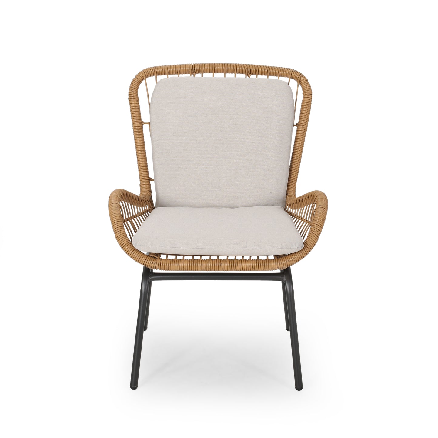 Modern Iron Patio Chair Set in Light Brown for Garden