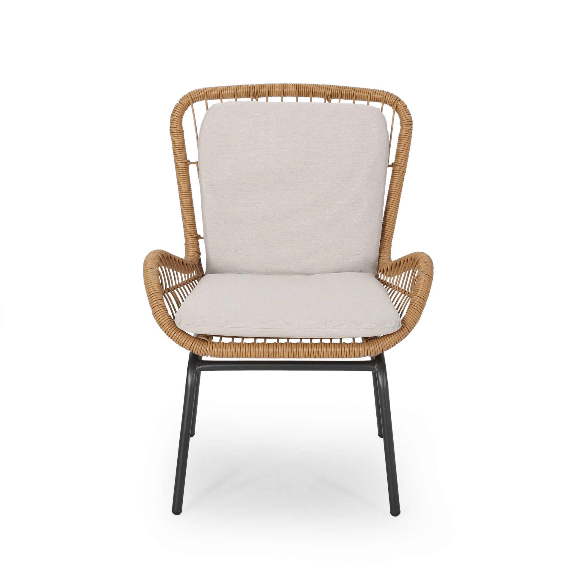 Modern Iron Patio Chair Set in Light Brown for Garden