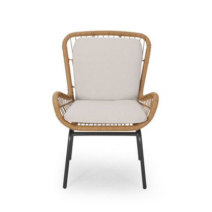 Modern Iron Patio Chair Set in Light Brown for Garden